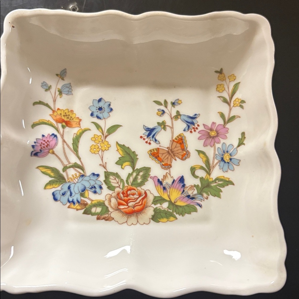 Aynsley Cottage Garden Ring Dish Trinket Tray Floral Butterfly Bone China 6"